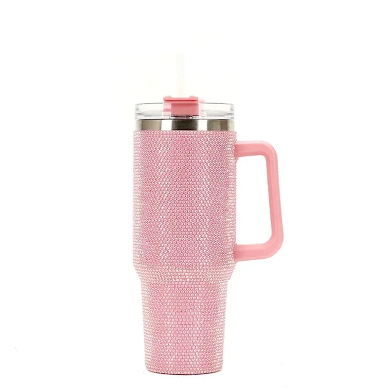 40Oz Diamond Mug Tumbler with Handle Insulated Tumbler with Lids Straw Stainless Steel Coffee Termos Cups Tumbler Heat Press