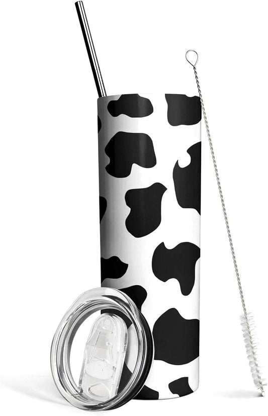 Cow Print Tumbler with Lid and Straw-Stainless Steel Insulated Thermal-Slim Cows Skinny Tumbler-Cow Print Decor-Cow Gifts for Women-Cow Tumbler-Cow Stuff-Birthday Gifts for Women Mom-20 Oz Tumbler