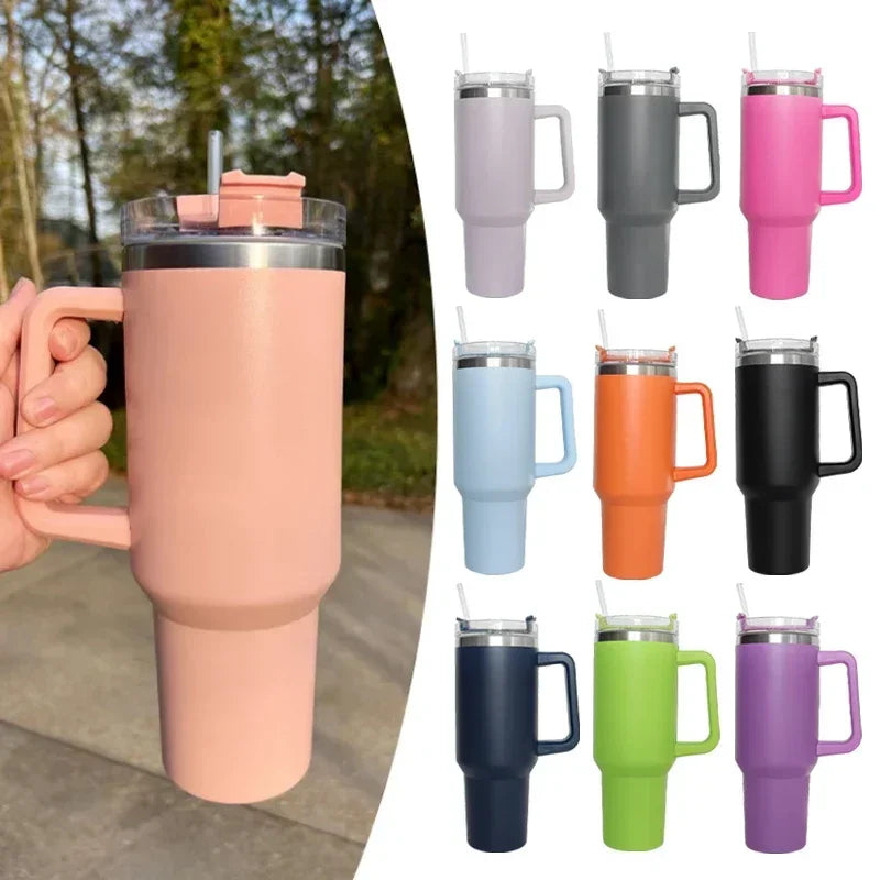 40Oz Mug Tumbler with Handle Insulated Tumbler with Lids Straw Stainless Steel Coffee Tumbler Termos Cup for Travel Thermal Mug