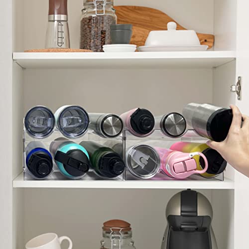 Spaclear 4 Pack Water Bottle Organizer, Stackable Kitchen Pantry Organization and Storage Shelf, Plastic Bottle Holder for Fridge Kitchen Cabinet Organizer and Storage, Tumbler Mug Cup Organizer - TECH W/ TERRY