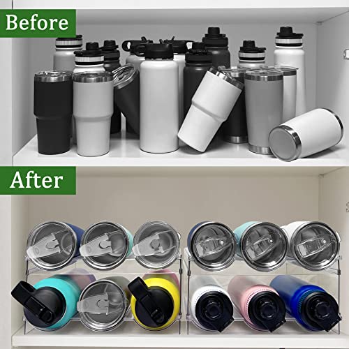 Spaclear 4 Pack Water Bottle Organizer, Stackable Kitchen Pantry Organization and Storage Shelf, Plastic Bottle Holder for Fridge Kitchen Cabinet Organizer and Storage, Tumbler Mug Cup Organizer - TECH W/ TERRY