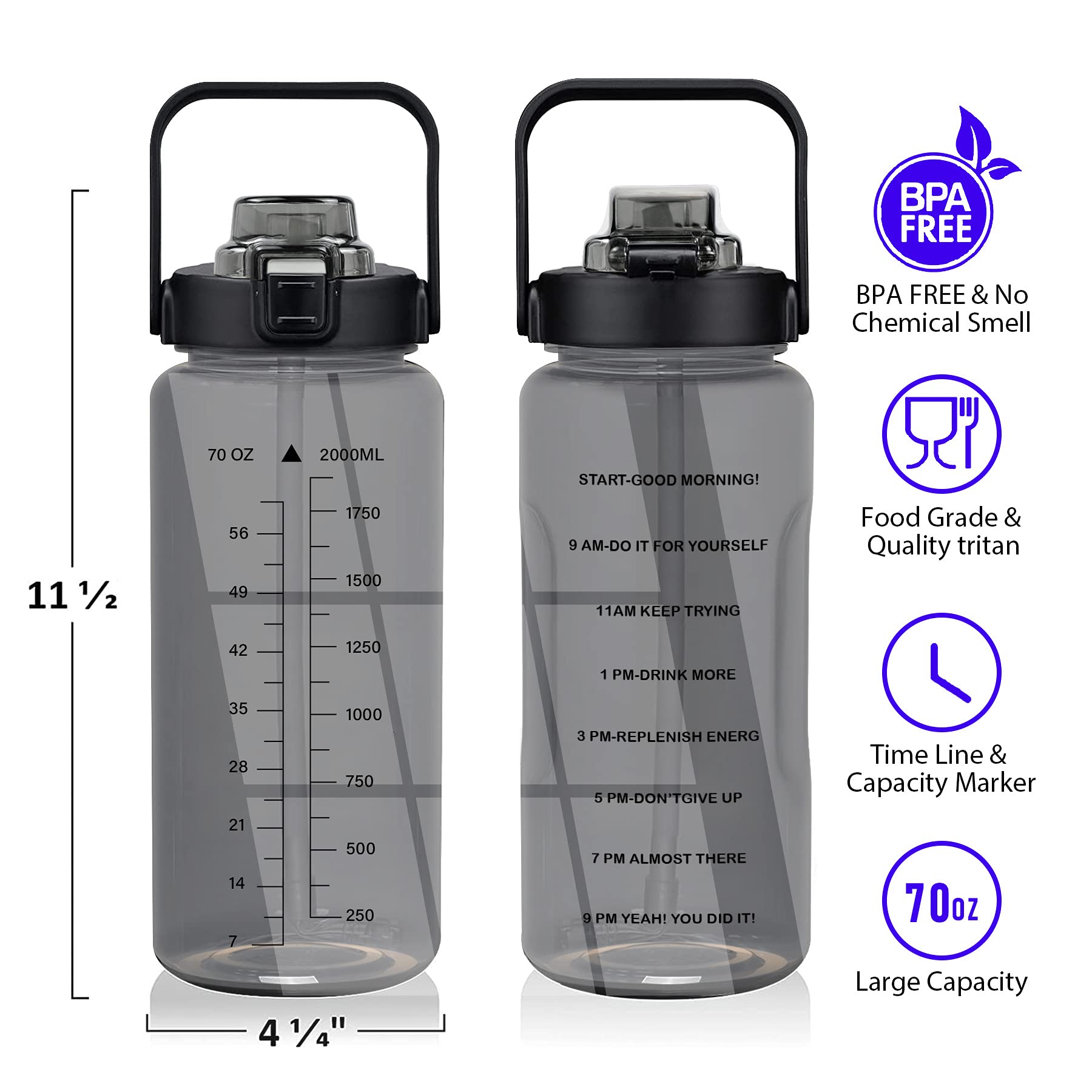 futaiphy Half Gallon Water Bottle With Sleeve 64oz (2L) Inspirational Water Bottle With Straw and Time Stamp, Drinkable Leak-Proof Tritan BPA-Free Bottle, Large Water Jug for Gym,Sports Bottles - TECH W/ TERRY