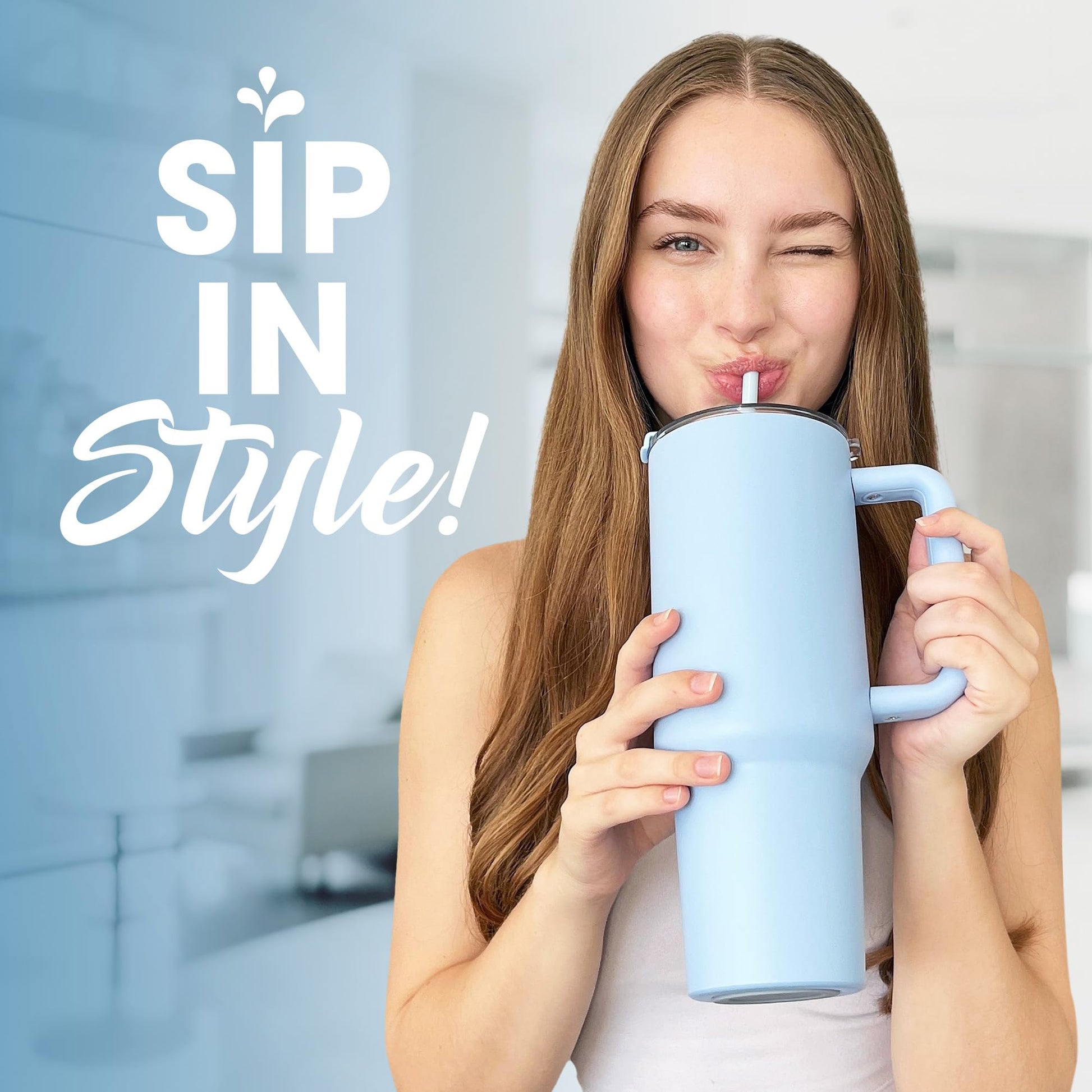 osse 40oz Tumbler with Handle and Straw Lid | Double Wall Vacuum Reusable Stainless Steel Insulated Water Bottle Travel Mug Cup | Modern Insulated Tumblers Cupholder Friendly (Glacial Ice) - TECH W/ TERRY