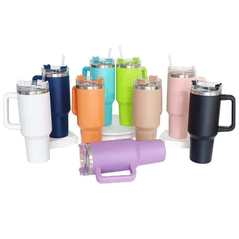 40Oz Mug Tumbler with Handle Insulated Tumbler with Lids Straw Stainless Steel Coffee Tumbler Termos Cup for Travel Thermal Mug