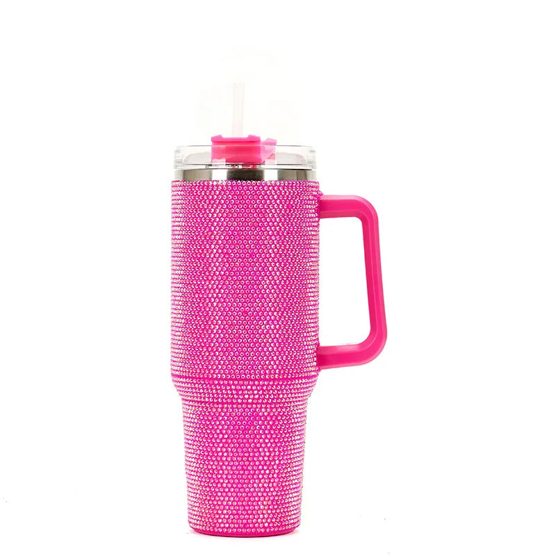 1200ML 40Oz Diamond Mug Tumbler with Handle Insulated Tumbler with Lids Straw Stainless Steel Coffee Tumbler Termos Cup2023