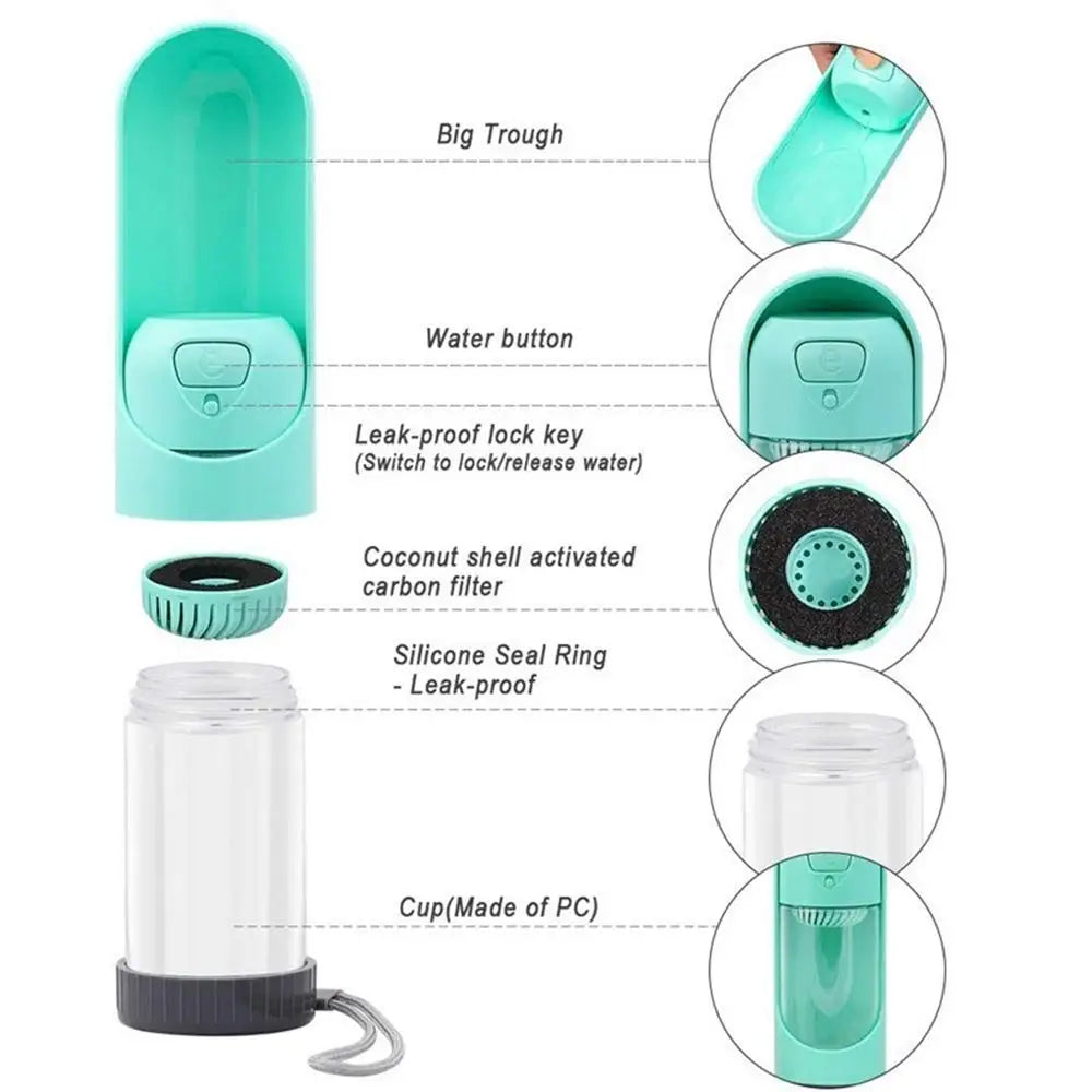 Portable Pet Dog Water Bottle With Filter Drinking Bowls For Dogs Cats Feeding Water Dispenser Pet Activated Carbon Filter Bowl - TECH W/ TERRY