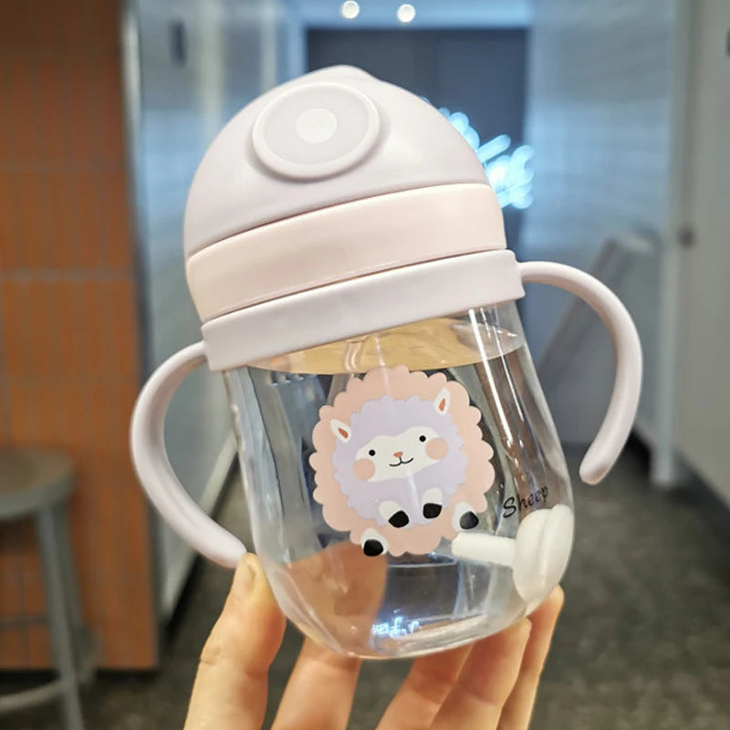 Kids Children Cartoon Animal School Drinking Water Straw Bottle Gravity Ball Straw Baby Cup with Shoulder Strap Water Bottle - TECH W/ TERRY