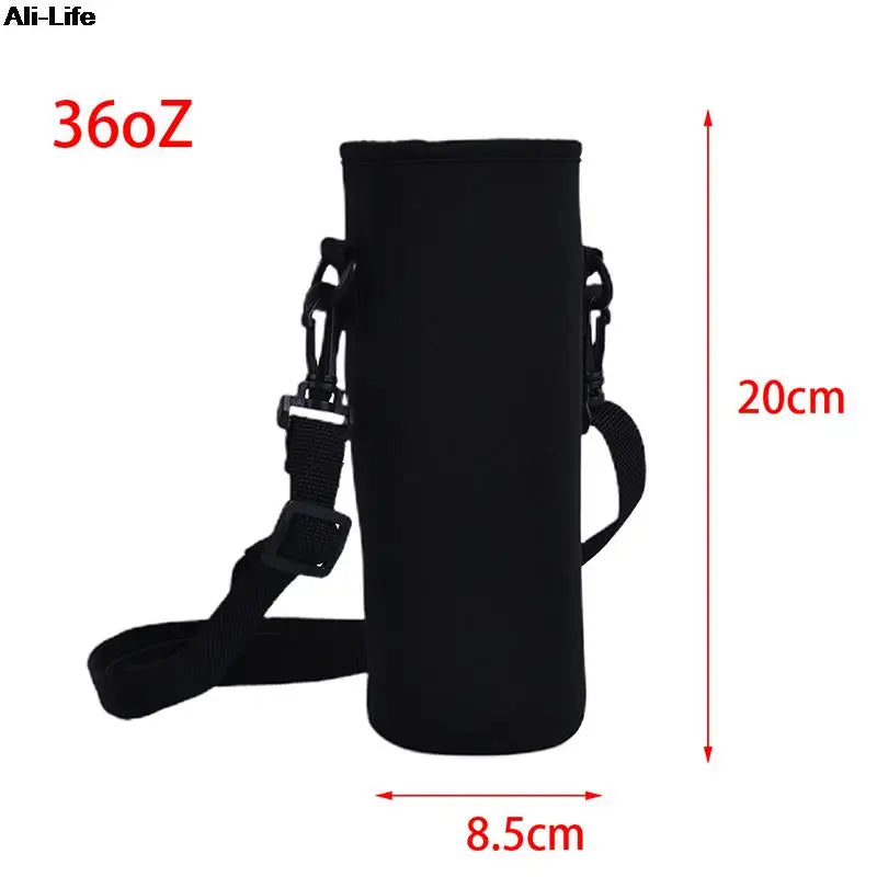 1000ML Water Bottle Cover Bag Pouch w/Strap Neoprene Water Bottle Carrier Insulated Bag Pouch Holder Shoulder Strap Black - TECH W/ TERRY