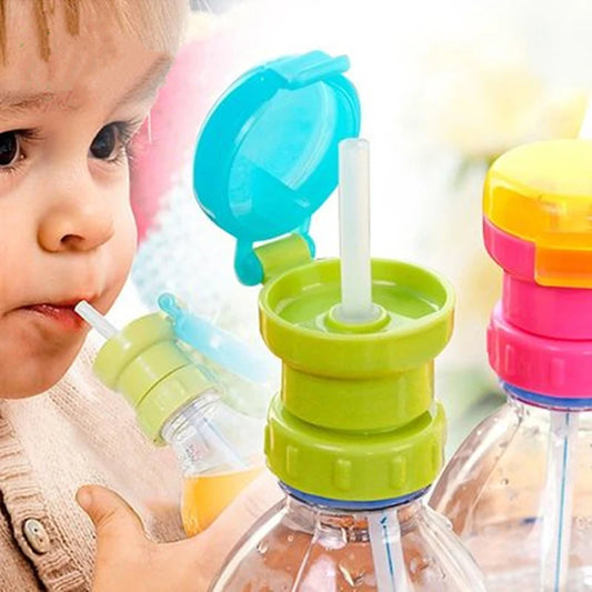 Kids Water Bottle Cap Spill Proof Juice Soda Water Bottle Twist Cover Cap with Straw Safe Drink Straw Sippy Cap Feeding for Kid - TECH W/ TERRY