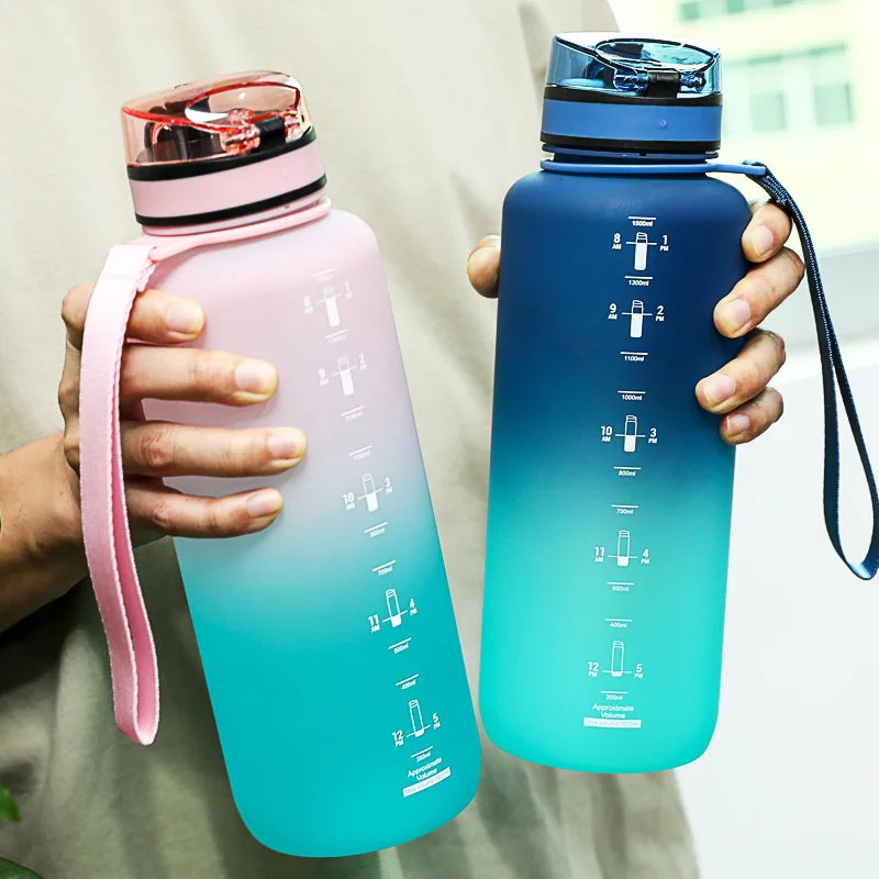 UZSPACE 1500ml Sports Water Bottle With Time Marker Large Capacity Portable Leak-Proof Outdoor Travel Drink Plastic Cup BPA Free - TECH W/ TERRY