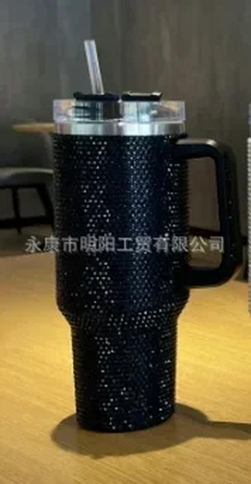 40Oz Diamond Mug Tumbler with Handle Insulated Tumbler with Lids Straw Stainless Steel Coffee Termos Cups Tumbler Heat Press