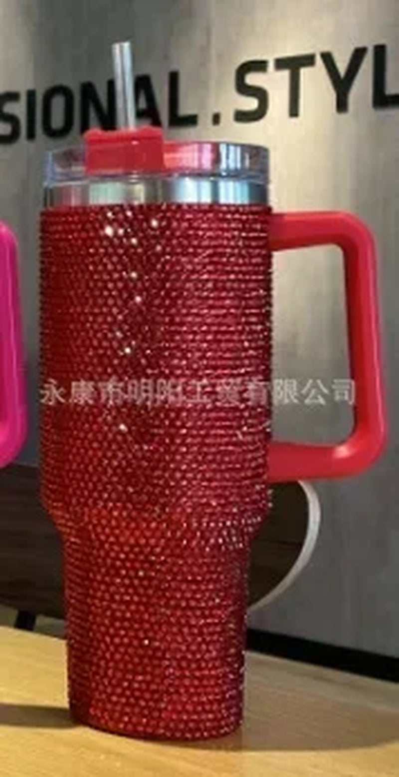 40Oz Diamond Mug Tumbler with Handle Insulated Tumbler with Lids Straw Stainless Steel Coffee Termos Cups Tumbler Heat Press