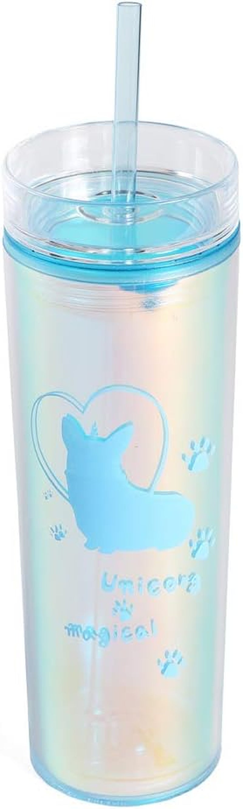 Unicorg Plastic Tumblers with Lids and Straw (16Oz) - Holographic Unicorg Water Tumbler – Blue Tumbler Keeps Liquid Cold Longer – BPA Free, Hand Wash Holographic Tumblers– Great Gift Idea