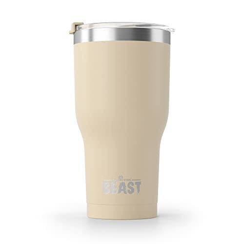 Beast 30 oz Tumbler Stainless Steel Vacuum Insulated Coffee Ice Cup Double Wall Travel Flask (Sand) - TECH W/ TERRY