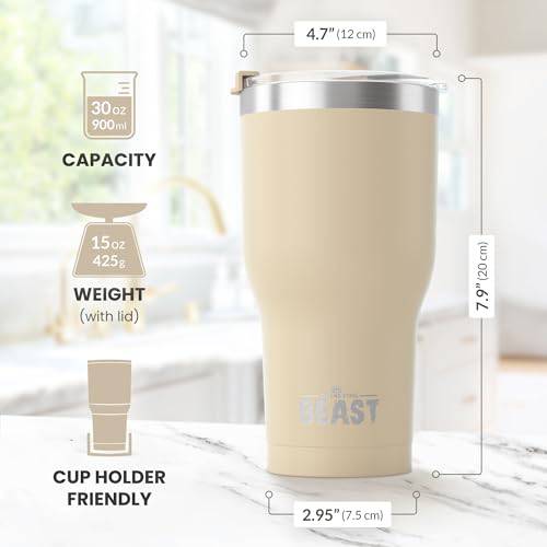 Beast 30 oz Tumbler Stainless Steel Vacuum Insulated Coffee Ice Cup Double Wall Travel Flask (Sand) - TECH W/ TERRY