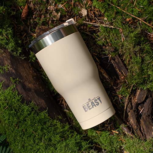 Beast 30 oz Tumbler Stainless Steel Vacuum Insulated Coffee Ice Cup Double Wall Travel Flask (Sand) - TECH W/ TERRY