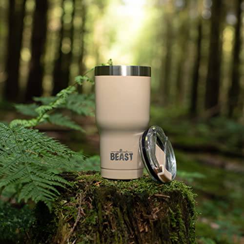 Beast 30 oz Tumbler Stainless Steel Vacuum Insulated Coffee Ice Cup Double Wall Travel Flask (Sand) - TECH W/ TERRY