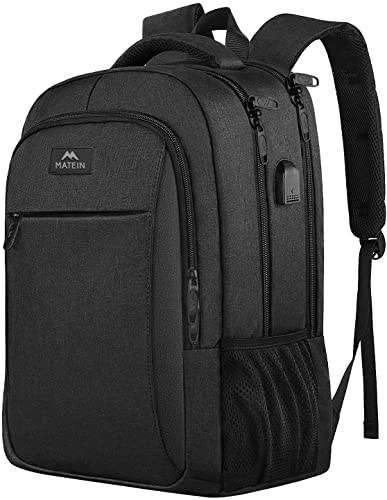 MATEIN Business Laptop Backpack, 15.6 Inch Travel Laptop Bag Rucksack with USB Charging Port, Water-Resistant Bag Daypack for Work College Computer Men Women Backpack, Black - TECH W/ TERRY