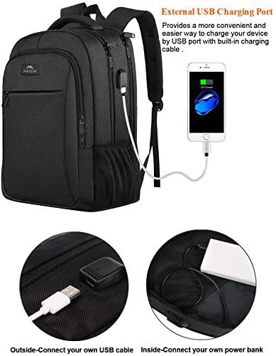 MATEIN Business Laptop Backpack, 15.6 Inch Travel Laptop Bag Rucksack with USB Charging Port, Water-Resistant Bag Daypack for Work College Computer Men Women Backpack, Black - TECH W/ TERRY