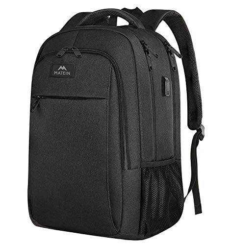 MATEIN Business Laptop Backpack, 15.6 Inch Travel Laptop Bag Rucksack with USB Charging Port, Water-Resistant Bag Daypack for Work College Computer Men Women Backpack, Black - TECH W/ TERRY