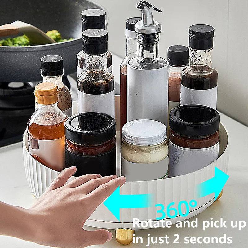 NEW 360 Rotating Tray Kitchen Storage Containers for Spice Jar Snack Food Tray Bathroom Storage Box Non Slip Cosmetics Organizer - TECH W/ TERRY